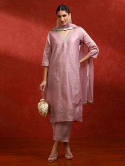Jaipur Kurti - Pink Chanderi Silk Embroidered Kurta with Pant and Dupatta (Set of 3)