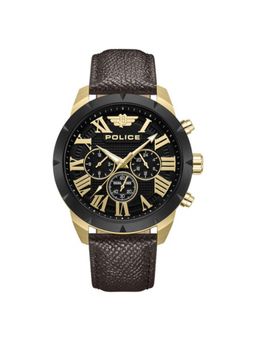 Police - Men Black Dial Leather Brown Strap Analog Watch-PLPEWGF0039340