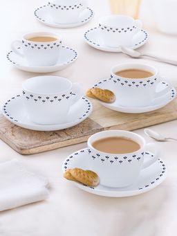 Larah by Borosil - 140Ml Each Fabula Cup & Saucer (Pack of 6)