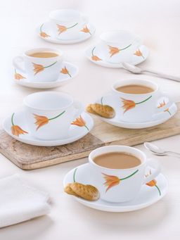 Larah by Borosil - 140Ml Each Firefly Cup & Saucer (Pack of 6)
