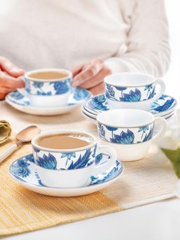 Larah by Borosil - 140Ml Each Premia Series New Iris Cup & Saucer (Pack of 6)