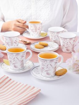 Larah by Borosil - 12Pcs 160Ml Each Premia Series Grandeur Mug & Saucer (Pack of 6)