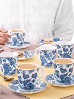 Larah by Borosil - 12Pcs 160Ml Each Premia Series New Iris Mug & Saucer (Pack of 6)