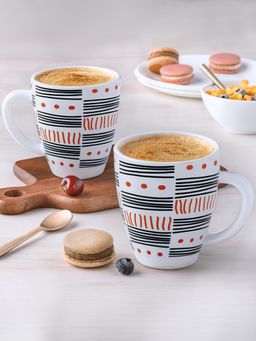 Larah by Borosil - 390Ml Doodle Tea-Coffee Mugs (Pack of 2)