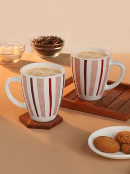 Larah by Borosil - 390Ml Red Strip Tea-Coffee Mugs (Pack of 2)