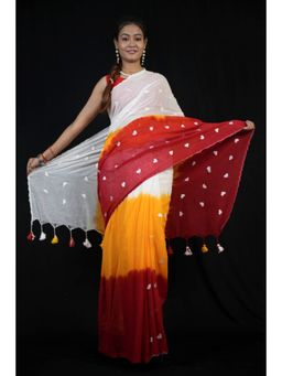 Isadora Life - Womens Ombre Printed Multi-Color Pre-Draped Saree with Unstitched Blouse