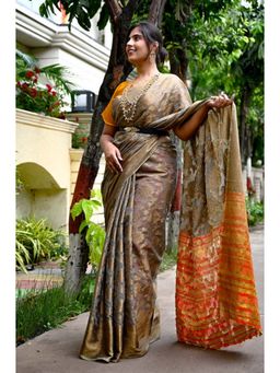 Isadora Life - Womens Woven Zari Multi-Color Pre-Draped Saree with Unstitched Blouse