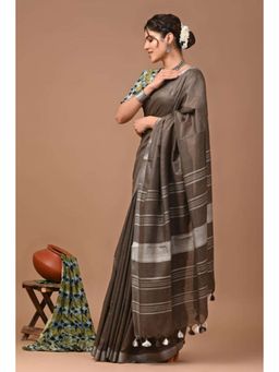 Isadora Life - Womens Woven Tassels Brown Pre-Draped Saree with Unstitched Blouse