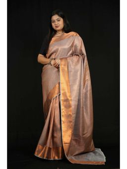 Isadora Life - Womens Woven Zari Copper Pre-Draped Saree with Unstitched Blouse
