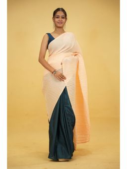 Isadora Life - Womens Colorblock Printed Multi-Color Pre-Draped Saree with Unstitched Blouse