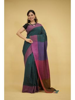 Isadora Life - Womens Woven Sequined Multi-Color Pre-Draped Saree with Unstitched Blouse