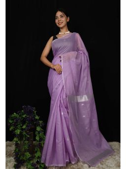 Isadora Life - Womens Solid Zari Purple Pre-Draped Saree with Unstitched Blouse