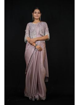 Isadora Life - Womens Sequined Lavender Pre-Draped Saree with Unstitched Blouse and Jacket
