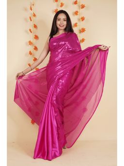 Isadora Life - Womens Sequined Pink Pre-Draped Saree with Unstitched Blouse