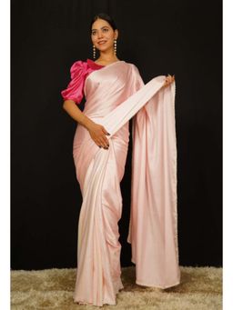 Isadora Life - Womens Solid Beads Pink Pre-Draped Saree with Unstitched Blouse