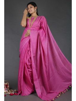 Isadora Life - Womens Stripes Zari Pink Pre-Draped Saree with Unstitched Blouse