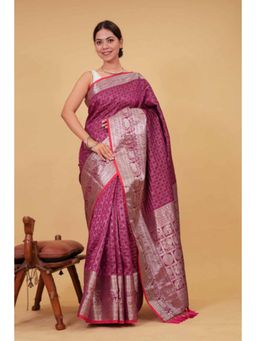 Isadora Life - Womens Checks Tassels Pink Pre-Draped Saree with Unstitched Blouse