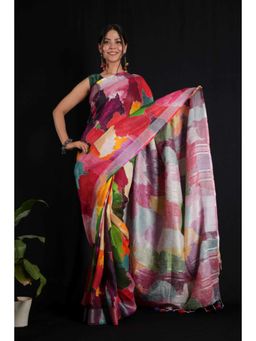 Isadora Life - Womens Abstract Tassels Multi-Color Pre-Draped Saree with Unstitched Blouse