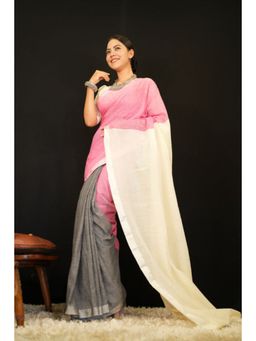 Isadora Life - Womens Colorblock Tassels Multi-Color Pre-Draped Saree with Unstitched Blouse