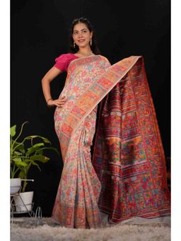 Isadora Life - Womens Floral Printed Multi-Color Pre-Draped Saree with Unstitched Blouse