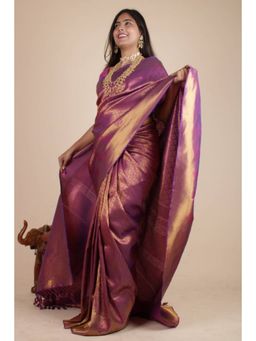 Isadora Life - Womens Woven Tassels Wine Pre-Draped Saree with Unstitched Blouse