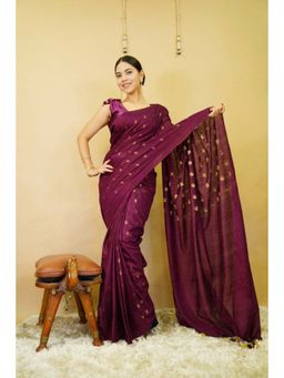 Isadora Life - Womens Woven Tassels Purple Pre-Draped Saree with Unstitched Blouse
