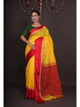 Isadora Life - Womens Solid Tassels Yellow Pre-Draped Saree with Unstitched Blouse