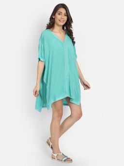 IKI CHIC - Turquoise Pastel Oversized V-Neckline Beach Kaftan Dress