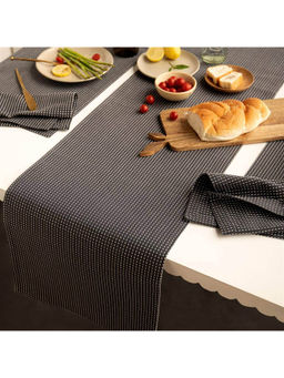 Ellementry - Pinstriped 100% Cotton Table Runner (Charcoal Grey)