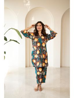 DIMPLE DESIGN STUDIO - Sanvi Cotton Teal Co-Ord (Set of 2)