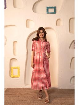 DIMPLE DESIGN STUDIO - Red Checks Cotton Shirt Dress