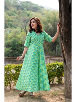 DIMPLE DESIGN STUDIO - Green Striped Cotton Shirt Dress