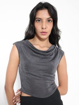 RAREISM - Womens Cowl Dark Grey Regular Fit Top