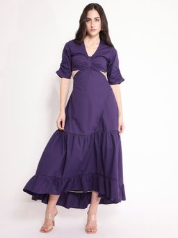 RAREISM - Womens Lesman Dark Purple Fit And Flare Midi Dress