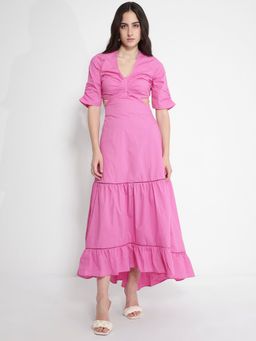 RAREISM - Womens Lesman Primary Pink Fit And Flare Midi Dress