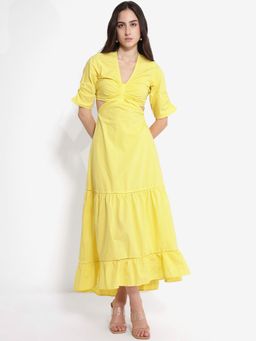 RAREISM - Womens Lesman Primary Yellow Fit And Flare Midi Dress