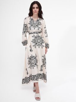 RAREISM - Womens Myra Primary Off White Fit And Flare Maxi Dress with Belt (Set of 2)