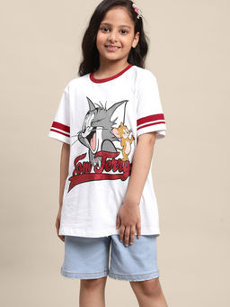 Kidsville - Tom & Jerry Printed White T-Shirt For Girls