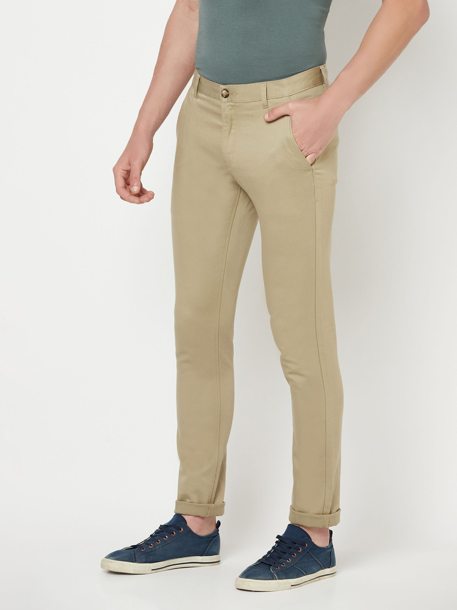 Buy Octave Men Cream Cotton Pants 