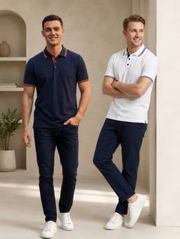 Greylongg - Navy Blue and White Comfortable Men’s Polo T-Shirt