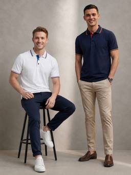 Greylongg - White and Navy Blue Comfortable Men’s Polo T-Shirt