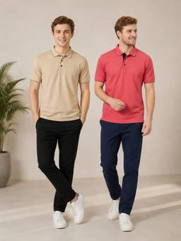 Greylongg - Beige and Pink Comfortable Men’s Polo T-Shirt