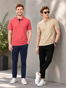 Greylongg - Pink and Beige Comfortable Men’s Polo T-Shirt