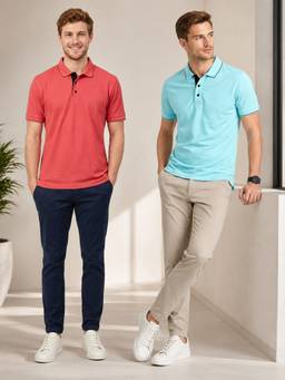 Greylongg - Pink and Blue Comfortable Men’s Polo T-Shirt