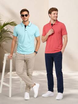 Greylongg - Blue and Pink Comfortable Men’s Polo T-Shirt
