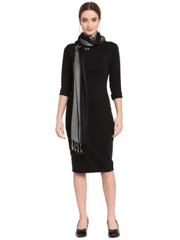 Anekaant - Black & Grey Twilll Weave Woven Design Viscose Scarf