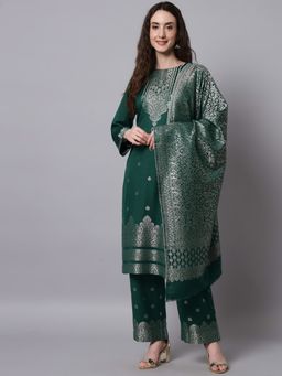 Safaa - Womens Green Acro Wool Woven Unstitched Suit and Dupatta (Set of 3)