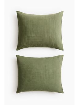 H&M - Green 2-Pack Cotton Muslin Pillowcases