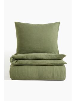 H&M - Green Muslin Single Duvet Cover Set