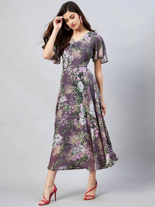 Buy RARE Women Casual Mauve Colour Midi Floral Dress Online